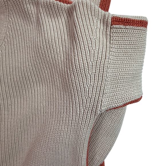 Lisa Todd Cotton Colorblock Sweater V-Neck Taupe Rust Knit Pullover Size M - Picture 8 of 11